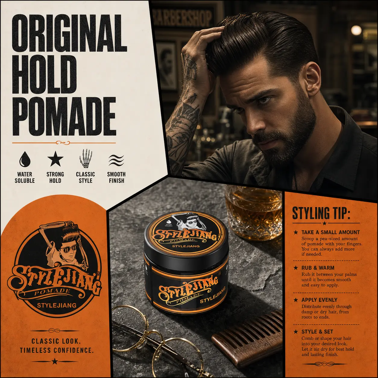 Pomade Firme (Strong) Holad 4 oz,Strong Hold Hair Pomade, suitable for curly,Hair care, anti-frizz,comfort and enhanced fragrance,men's hair styling cream for thick, long-lasting shine,and unruly hair,  fresh scent, cleansing care