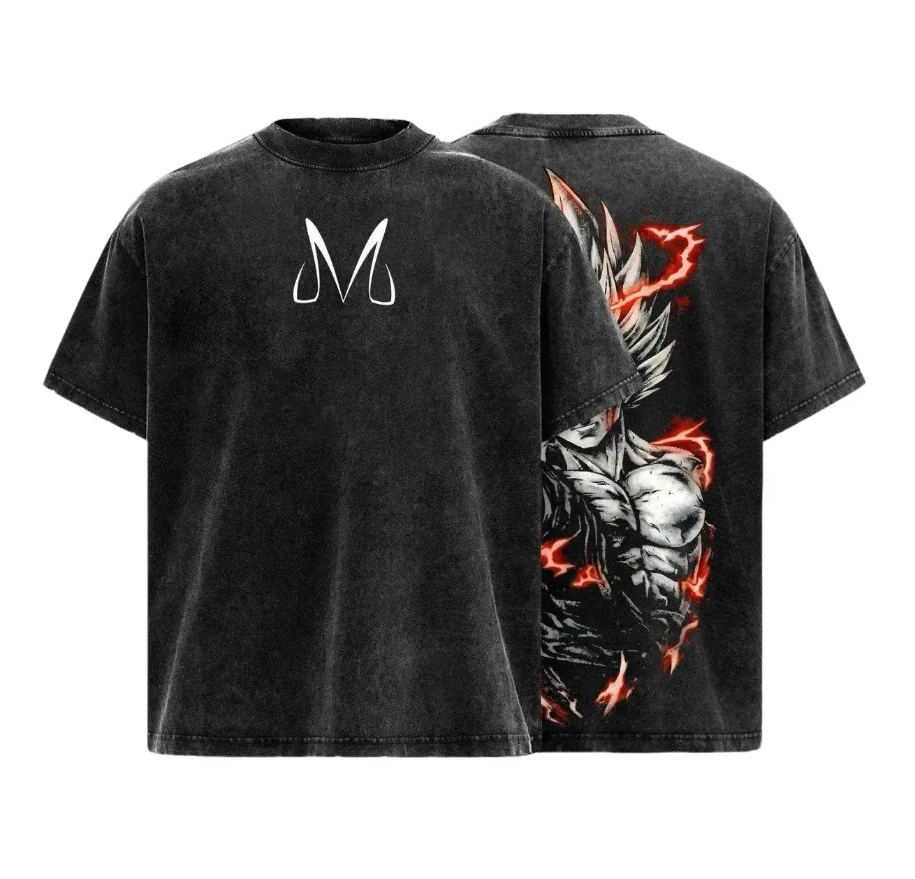 Vintage Washed Anime Graphic Tee Oversized Majin Warrior Streetwear T-Shirt 100% Cotton Gym Pump Cover Acid Wash Y2K Top for Men Women Heavyweight DBZ Inspired Merch Japanese Retro Workout Apparel Casual Daily Wear Hip Hop Gift For Anime Fans Cool Tops