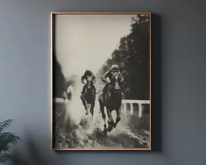 Horse racing poster print, vintage horse rider wall art, large sport print, Kentucky Derby, living room art, moody aesthetic, large luxury print