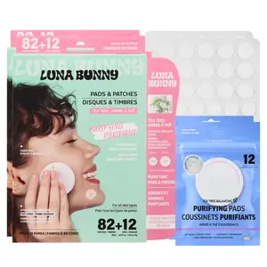 [Luna Bunny] 2PK Acne Patches & Purifying Toner Pads Set – Hydrocolloid Pimple Patches for Face, Korean Skincare Acne Spot Treatment with Tea Tree, Non-Drying Facial Toner Pads, 82 Patches + 12 Pads