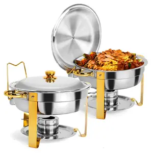 [FLASH SALE] ROVSUN 5 QT Round Gold Chafing Dish Buffet Set with Stainless Steel Lid Holder
