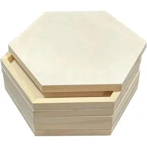 12x14 in Wood Panel Boards Wooden Hexagon Shaped Canvas for Painting Crafts 6 Pieces