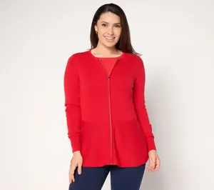 Susan Graver Peplum Sweater Jacket with Zipper