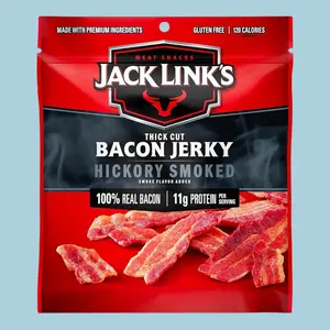 Jack Link's Bacon Jerky, Hickory Smoked - Flavorful Ready to Eat Meat Snack with 11g of Protein per Serving, Made with 100% Thick Cut Real Bacon, Protein Snack, Keto Friendly, 2.5 oz.