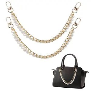 Handbag extension chain, 2 pieces of bag extension chains, handbag pearl pendant, replacement metal shoulder strap extension chain for handbags, suitable for shoulder and crossbody bags, bag accessories (12.2 inches, gold)