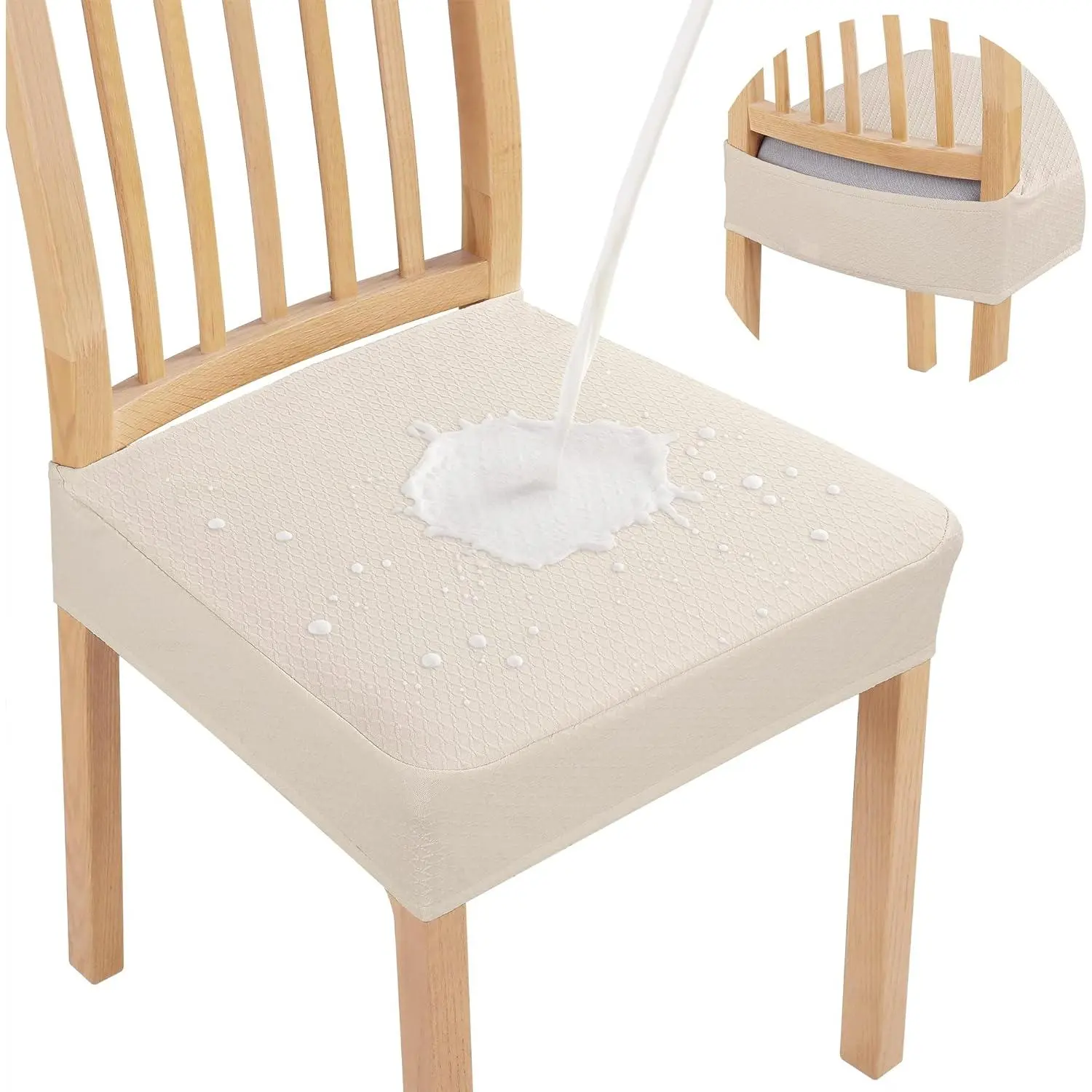 GOSTADY Dining Chair Slipcovers (Set of 4, Beige) - Multi-Fit Elastic Waterproof Stretch Jacquard Protectors, 92% Polyester 8% Spandex, Removable Machine-Washable, No Rear Covers, Cover Dining Chair Slipcovers, Dining Chair Slipcover