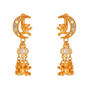 Vintage Crescent Moon Shoulder-Grazer Dangle Earrings MJT000274