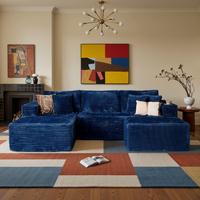 108" Blue U Shaped with Ottoman 