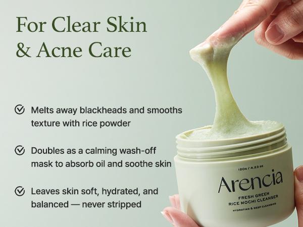 [Arencia Official] Pore Melt Double Cleansing Duo - Acne & Pore Safe Gentle Makeup-Removing Cleansing Oil & Foaming Wash with Rice, Vitamin E, Green Tea, Witch Hazel for Clear Skin, Pore Melt Mochi Cleansing Oil & Fresh Green Rice Mochi Cleanser 