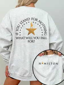 Musical "Hamilton" Quote & Logo Oversized Women's Long Sleeve Graphic Sweatshirt - Theatre Inspirational Vintage Casual Loose-Fit Pullover