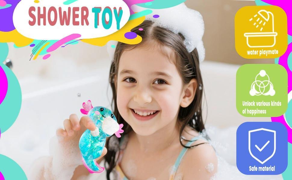 Axolotl Squishy Stress Relief Toy Glitter Fidget Toys Cute Malt Sugar Axolotl Toy Fidget Toys for Kids Youth Adult, Party Favors Anxiety Relief Squishy Toys(Blue)