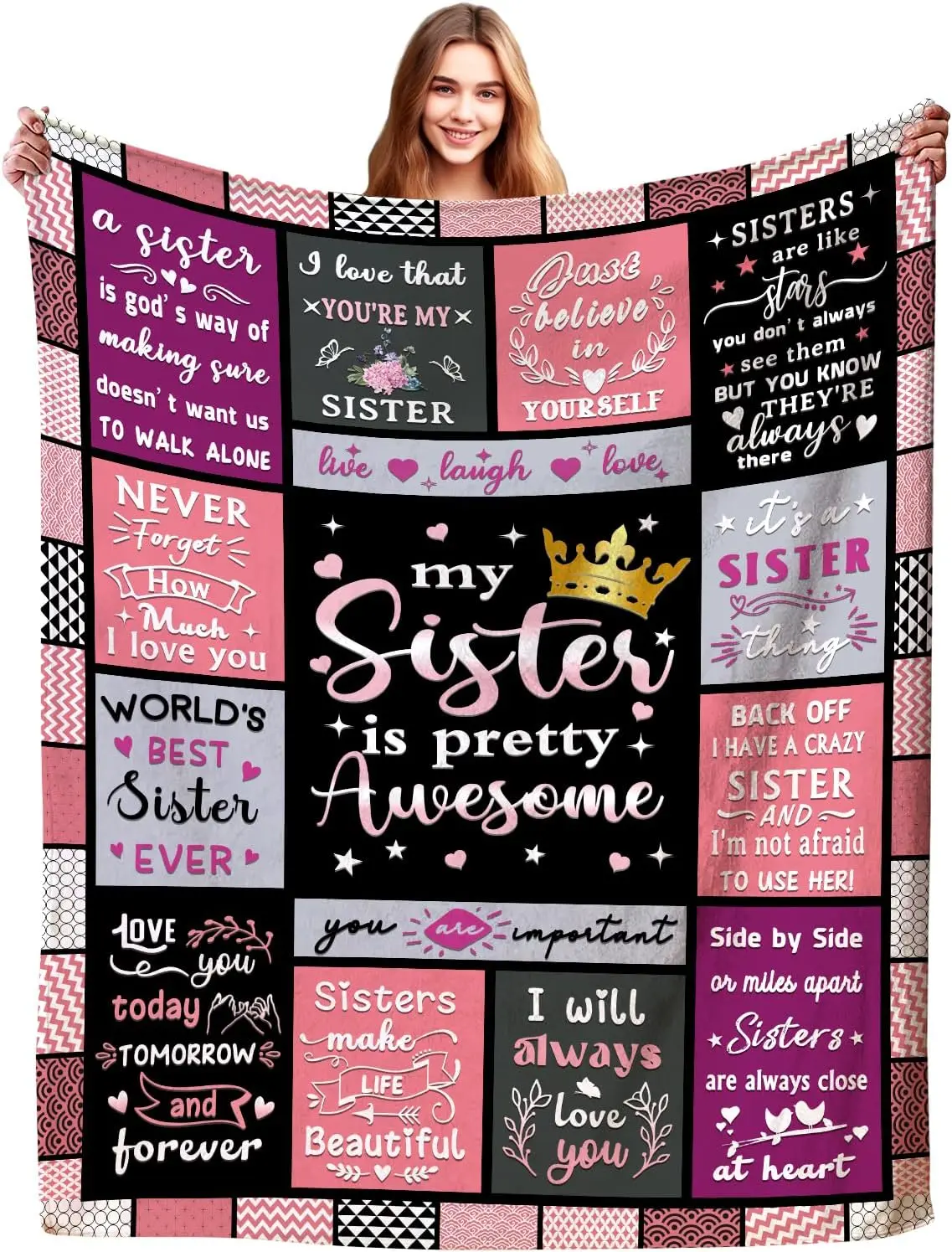 [mothers day gift for sister] Sister Blanket Sister Gifts for Women, Sister Throws and Blankets Sisters Birthday Christmas Graduation Gifts from Sister Brother, Soft Comfortable Flannel