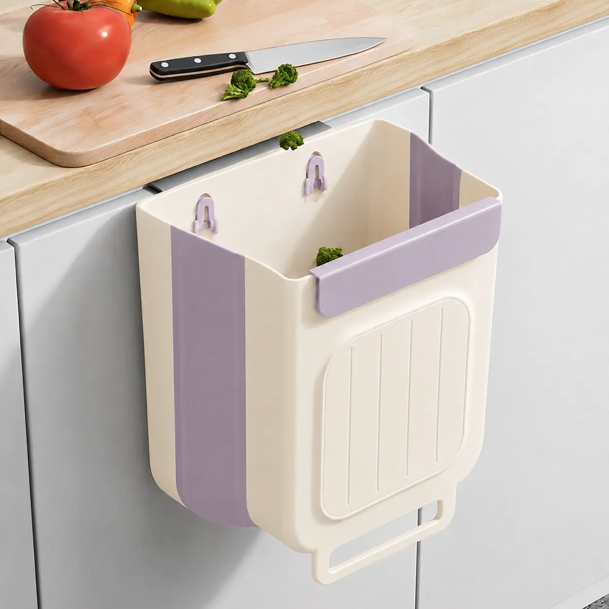1Pc Space Saving Foldable Kitchen Trash Can as Hanging Garbage Storage Bucket (6L), Residential Kitchen Cabinet Door On-Site Waste Sorting Work, Punch-Free Hanging Kitchen Garbage Holder, Flat Storable Labor-Saving Interior Accessory