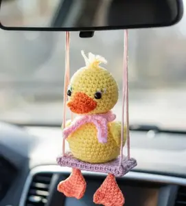 Handmade Playful Duck Crochet Car Hanging, Seat Swing Doll Ornament