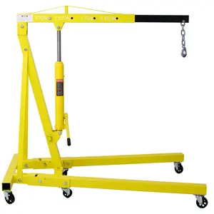 2 Ton Folding Engine Hoist Cherry Picker Shop Crane Lift Heavy Duty Steel with 6 Iron Caster Wheels--Yellow