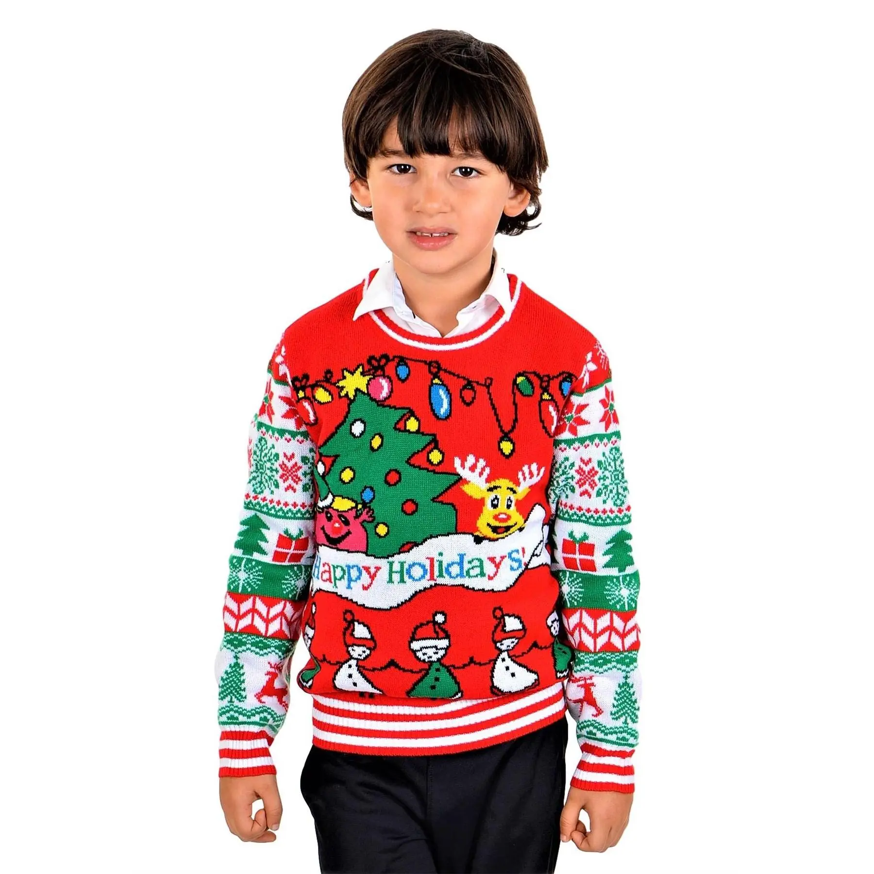 SOCAL LOOK Ugly Christmas Sweater for Kids- Unisex Children Red Color Long Sleeve Funny and Festive Tacky Cute Holiday Xmas Pullover for Boys & Girls