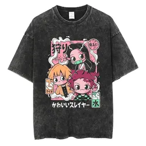 Demon Slayer Chibi Tanjiro Nezuko Zenitsu Vintage Acid Wash Tee