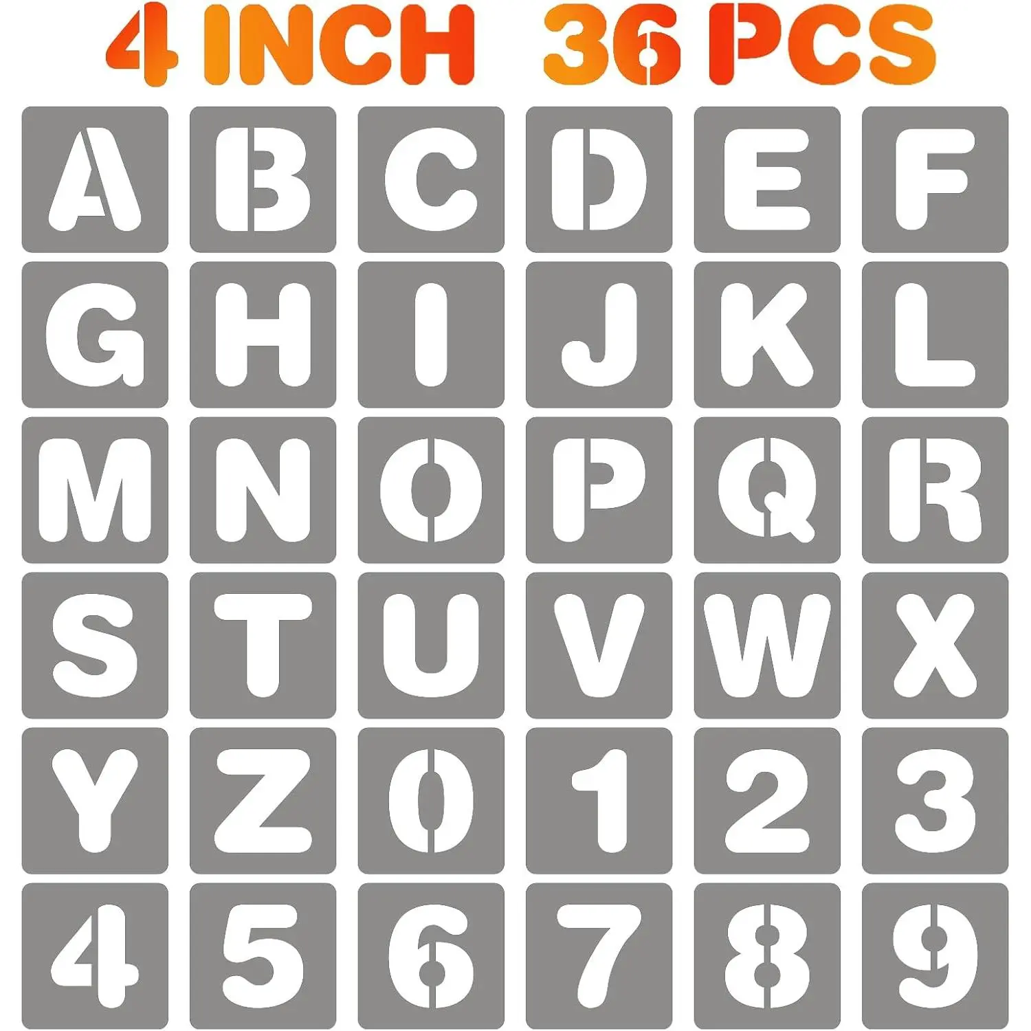 4 Inch Letter and Number Stencils, 36 count  Plastic Alphabet Spray  Stencils for Painting on , Wall, Fabric, Rock, Chalkboard, Door Porch, Signage, DIY Craft Decoration