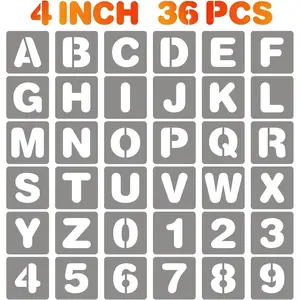 4 Inch Letter and Number Stencils, 36 count  Plastic Alphabet Spray  Stencils for Painting on , Wall, Fabric, Rock, Chalkboard, Door Porch, Signage, DIY Craft Decoration