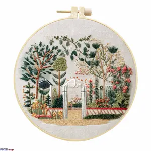 Forest & Garden Pattern DIY Cross Stitch Set, Complete with Hoop,Beginner-Friendly Unisex Fashion Accessory Set with English Stitch Guide, Needlework Materials, Embroidery Thread, for Home Decoration, Handmade Gifting， Threads & Tools