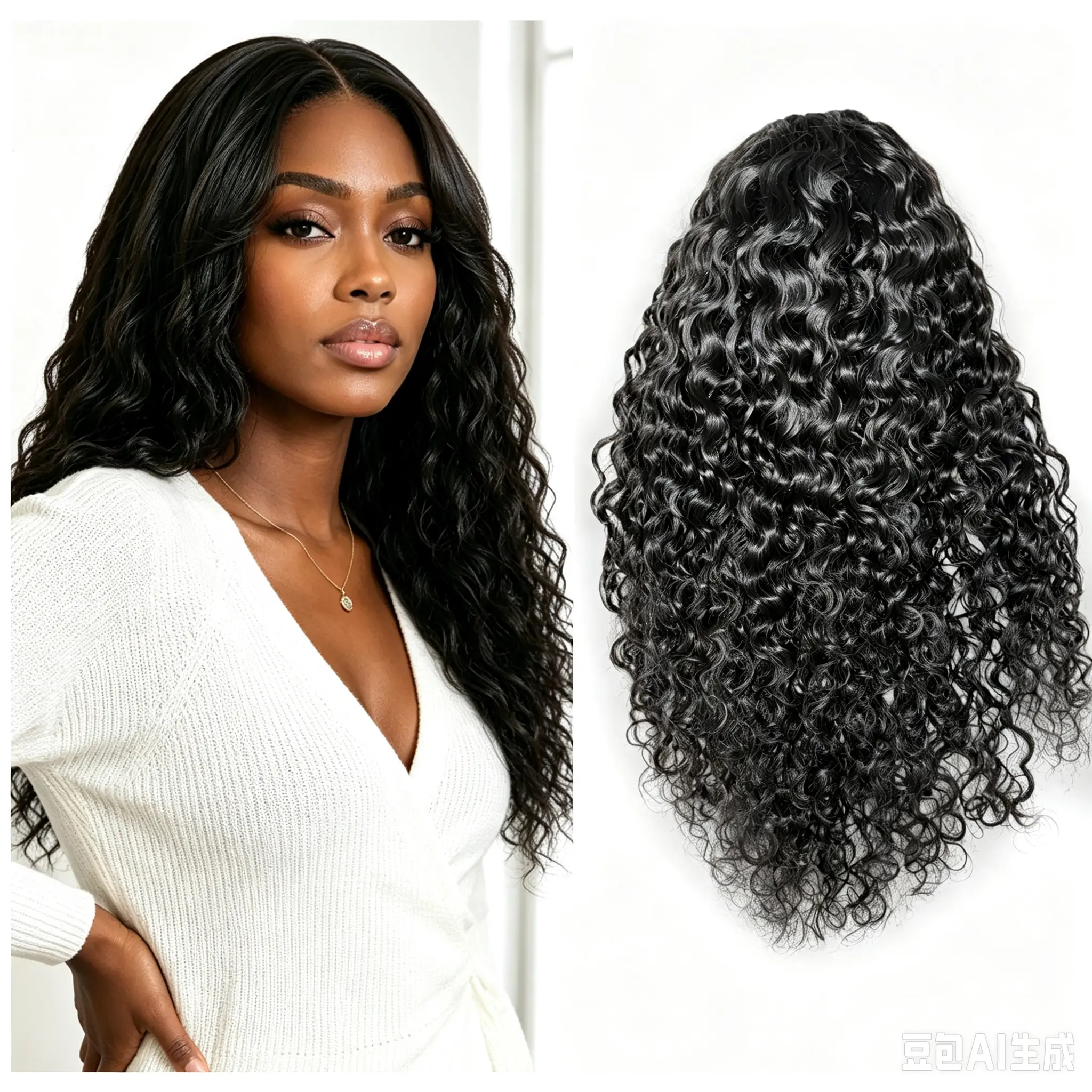 Msgem Hair Half Wig Human Hair Water Wave Half Wig Spiral Curly Ends 3 In 1 Seamless Flip Over 180% Glueless Wigs Human Hair with Drawstring Beginner Friendly Curly Wig #SummerVibes for Women Daily Wear #Tiktokdealsforyouday Natural Black Wigs