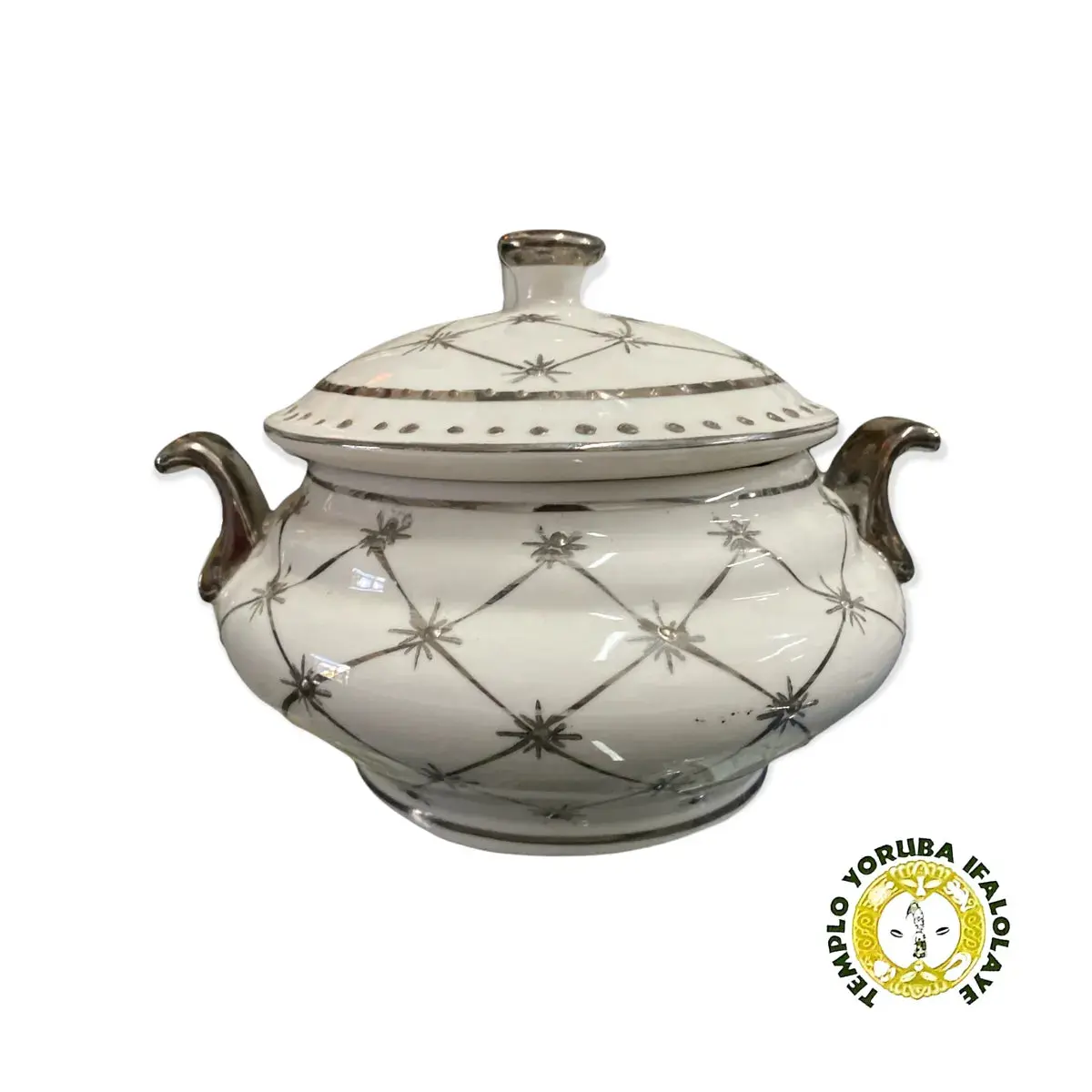 Small White/ Silver Tureen  6”x 6”x 5”