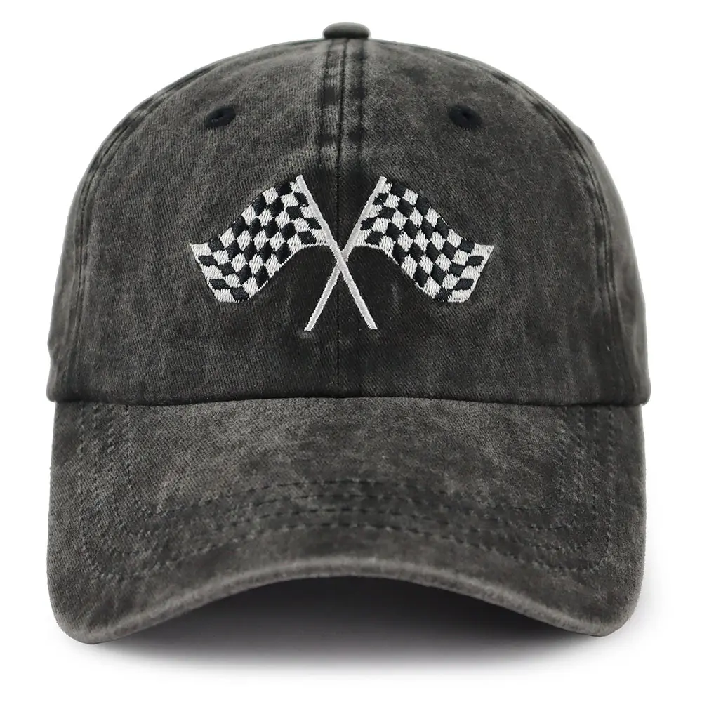 Cotton Baseball Cap for Men & Women, Embroidered Checkered Flag Design, Adjustable Race Day Ball Hats, Breathable Gifting Hat for Car Fans