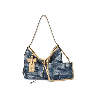 Korean Vintage Style Large Tote Bag with Pouch – Versatile Shoulder/Crossbody Handbag, Spacious Commute Tote for Women, Mommy Bag Set