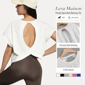 Crisscross Backless Batwing T-Shirt - Women’s Solid White Color Top, Soft Breathable | Summer Yoga, Gym & Casual Trendy SportyStyle,Summer 2025 Outfits #summervibes #summertime #NovaTopFinds #TikTokshopBacktoschool Athletic Apparel
