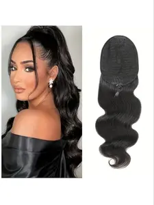 Women's Drawstring Brazilian Body Wave Ponytail, Natural Straight Hair Extensions, Voluminous Waves, Heat Styling Safe, Clip-In Design