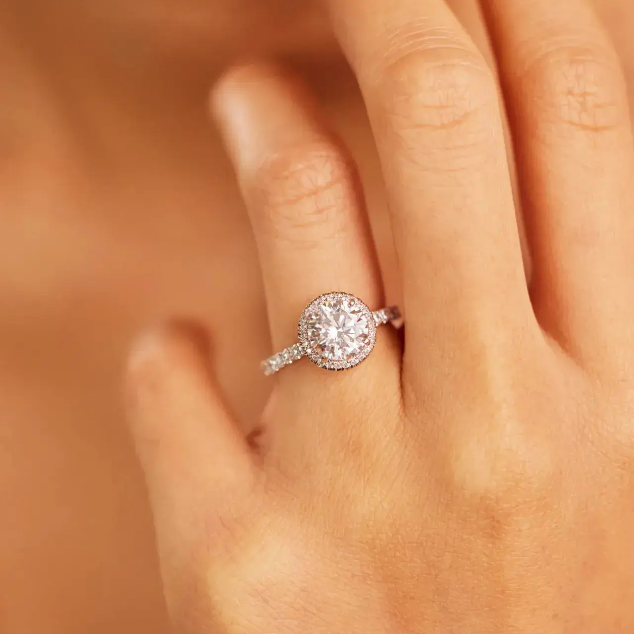 The Aura Halo 2ct Certified Round Cut Diamond Ring, Lab Grown Diamond Engagement Ring, 14KT, 18KT, Plat, Handmade