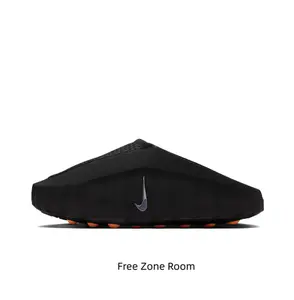Black Thick-Soled Mule Slides, Orange Spherical Massage Outsole, Breathable Fabric Upper, Pre-Game Recovery Tech Slides