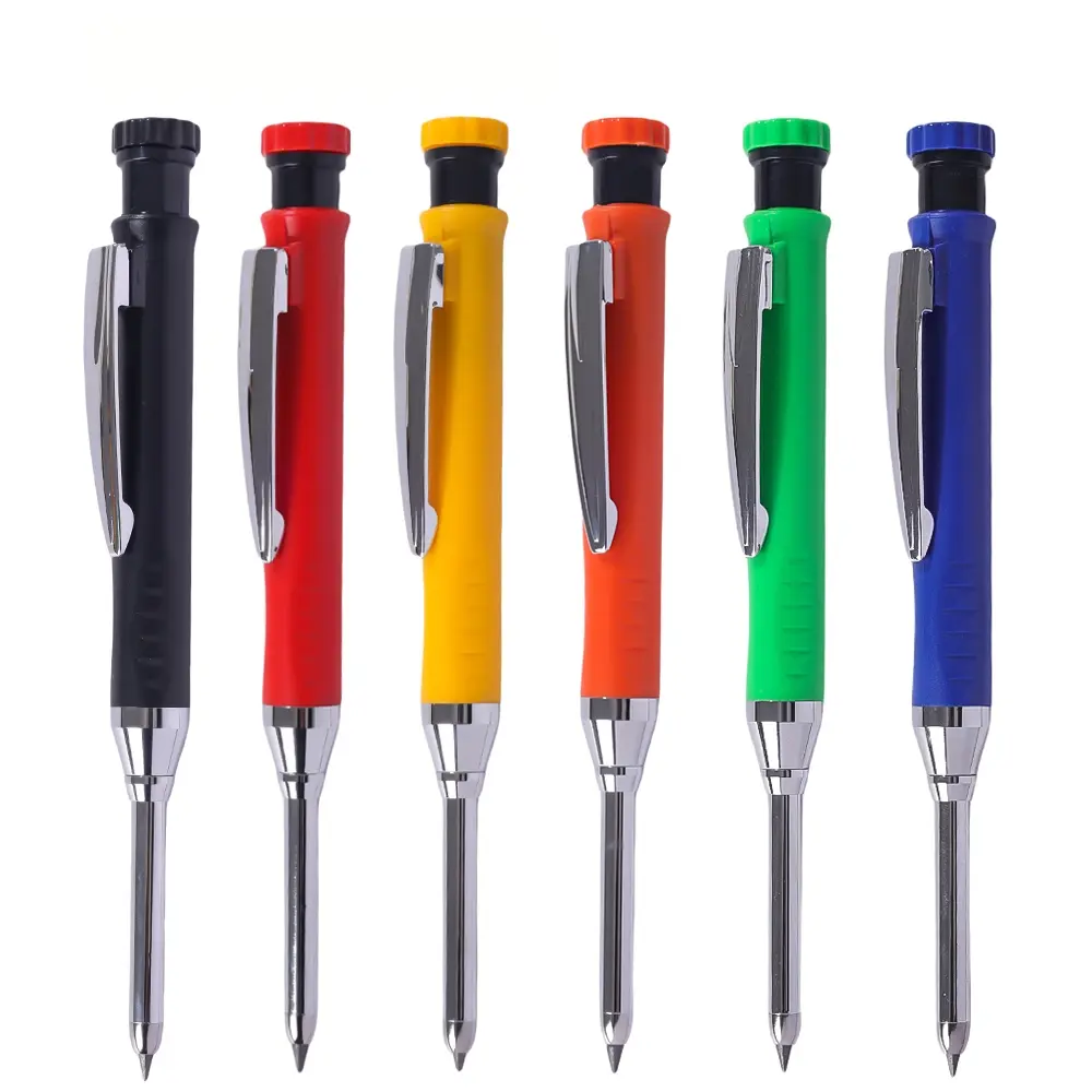 2pcs/set high-quality 2.8mm deep hole marking metal 6-color iron clip woodworking pencil, black graphite instead of lead core, suitable for architects' engineering drawing long head marking tool supplies, Woodworking Scriber, Carpentry Tool