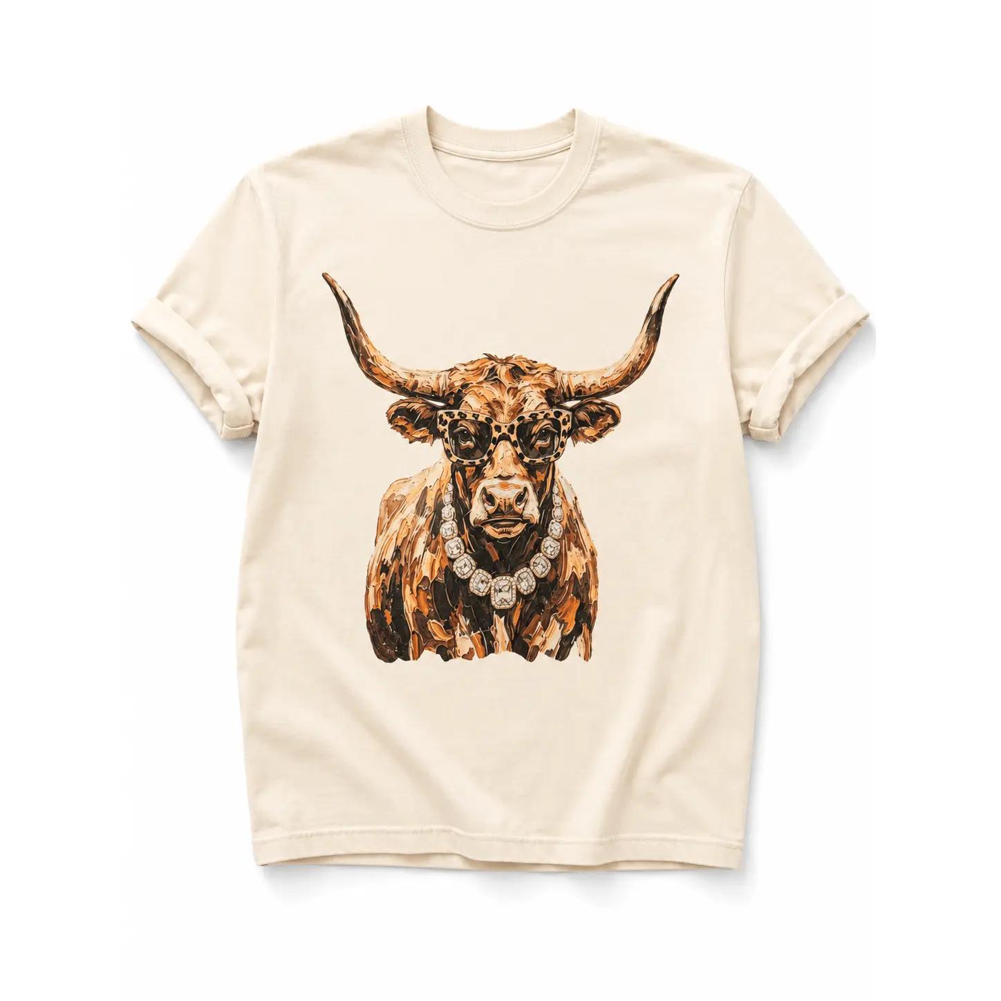 Plus/Reg Short Sleeve Glam Longhorn Western Graphic Tee