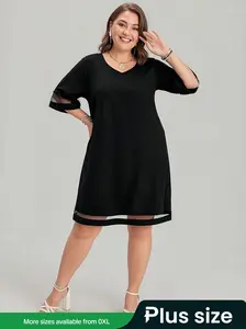 【Plus Size】 Solid Color V Neck Dress, Casual Half Sleeve Dress for Summer, Women's Plus Clothing for Daily Wear, Casual Dresses, Womenswear