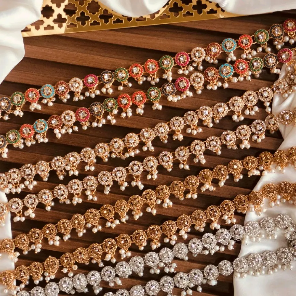 Pazeb Payal Indian Pakistani Anklet Set with Kundan Stones for Women's Traditional Footwear Elegant Wedding Accessories
