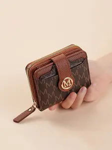 New Lychee Pattern Letter Wallet, Durable Fashion Wallet with Multiple Card Slots and Pockets, Short Compact Women's Bag, Thickened Korean Style Fashionable Vintage Coin Purse for Women