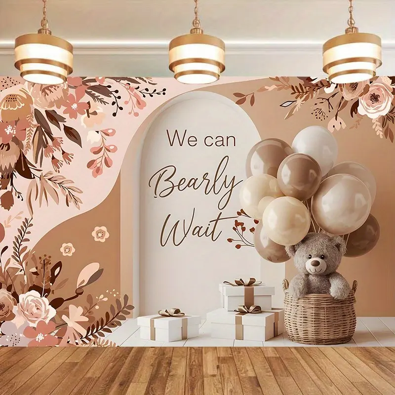 Party Banner 1pc, Cartoon Cute Bear Shower Background Decoration Background Photo Props, Polyester Banner Decor, Home Decor, Room Decor, Wall Decor, Party Background Decor, Party Decor/supplies/gifts Decorative Background, Party Banner