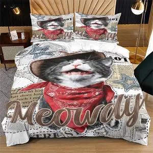 Western cat print bedding set, featuring soft duvet covers and pillowcases, suitable for decorating bedding in bedrooms and dormitories of children, teenagers, and adults. Includes 1 duvet cover and 1 or 2 pillowcases, without quilt and pillow inserts