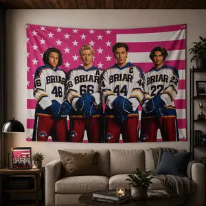 Briar U Hockey Boys Flag Tapestry, Belmont Cameli Pink Banner, Stephen Kalyn Dorm Wall Art Decor