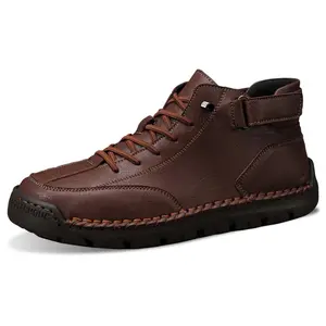 Women's Stylish High-Top Casual Leather Shoes: Adjustable Velcro Strap for Snug Fit, Delicate Hand-Woven Stitching, Soft Comfortable Upper & Wear-Resistant Sole, Trendy Retro Style Suitable for Daily Outings, Shopping & Casual Occasions