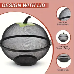 Apple-shaped fruit and vegetable basket | Breathable and space-saving reusable with hanging hole portable and practical cheap kitchen food storage basket made of cast iron, round, ZUEE brand Mesh Baskets