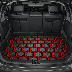 Hexagonal red printed pattern design, multifunctional car trunk pad, polyester fiber material, trunk decorative pad, car carpet, durable, easy to clean, protecting the car from wear and tear, compatible with most car models