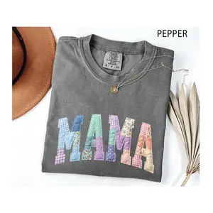 Comfort Colors Faux Patchwork Floral Mama Shirt,Faux Mom Shirt,Varsity Mom Tee,Patchwork Mama Shirt,Cottagecore Floral Mom Gift