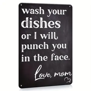 Humorous Kitchen Wall Decor Featuring a Warning to Wash Dishes or Face Consequences
