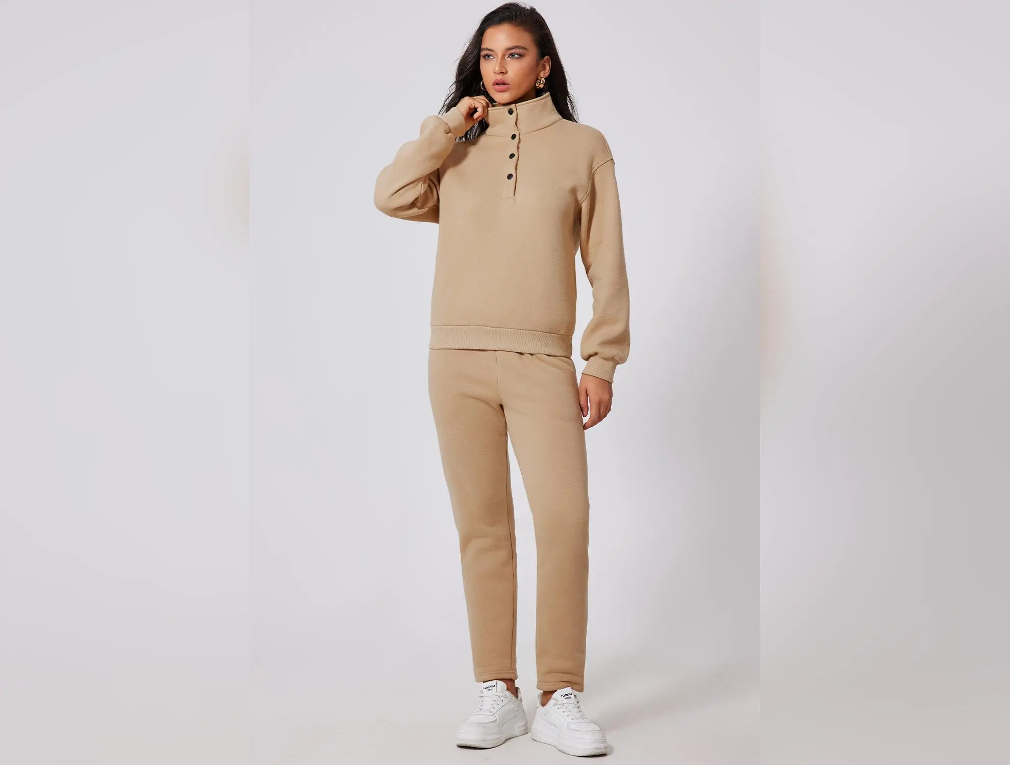 Half Snap Turtleneck Top and Pants Active Set