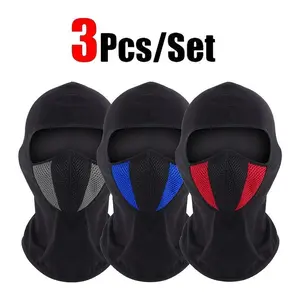 3 Pack Unisex Motorcycle & Bicycle Balaclava Breathable Warm Windproof Dustproof Mesh Neck Gaiter Black with Blue Red Gray Accents for All Seasons Outdoor Sports & Casual Wear Durable HeadwearGift