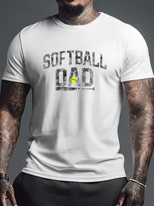 Men'S Funny Softball Dad Graphic T-Shirt - Retro Vintage Style SOFTBALL DAD Print with Softball Design, Comfortable Round Neck Casual Tee for Sports Dads, All-Season White & Black Shirt for Games, Practice & Casual Attire - Funny Gift for Softb