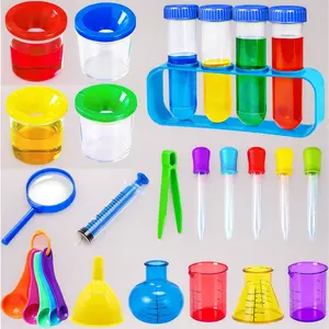 Magnifying Glass Tweezers Plastic Beakers Test Tubes with Caps, 23 Pcs Test Tubes Dropper Beaker Set for Birthday Party