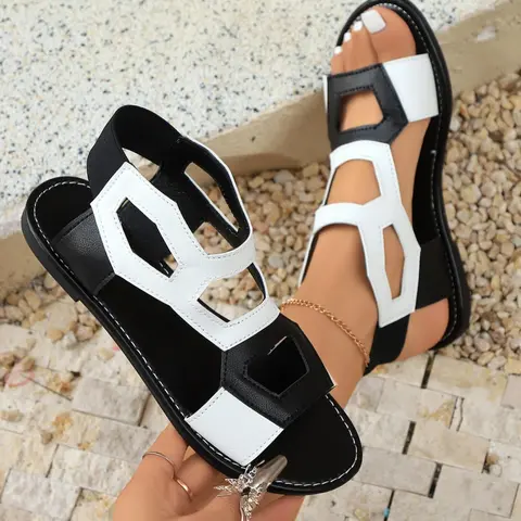 Women's Fashionable Patchwork Design Slide Sandals, Fashionable Comfy Sandals, Casual Trendy Sandals, Beach Slides Sandals, Casual Comfortable Flat Sandals for Summer, Lightweight Breathable Shoes for Daily Wear, Girl